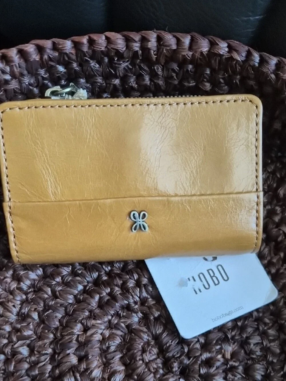 HOBO Mustard Yellow Leather  Card Case with Key Chain
